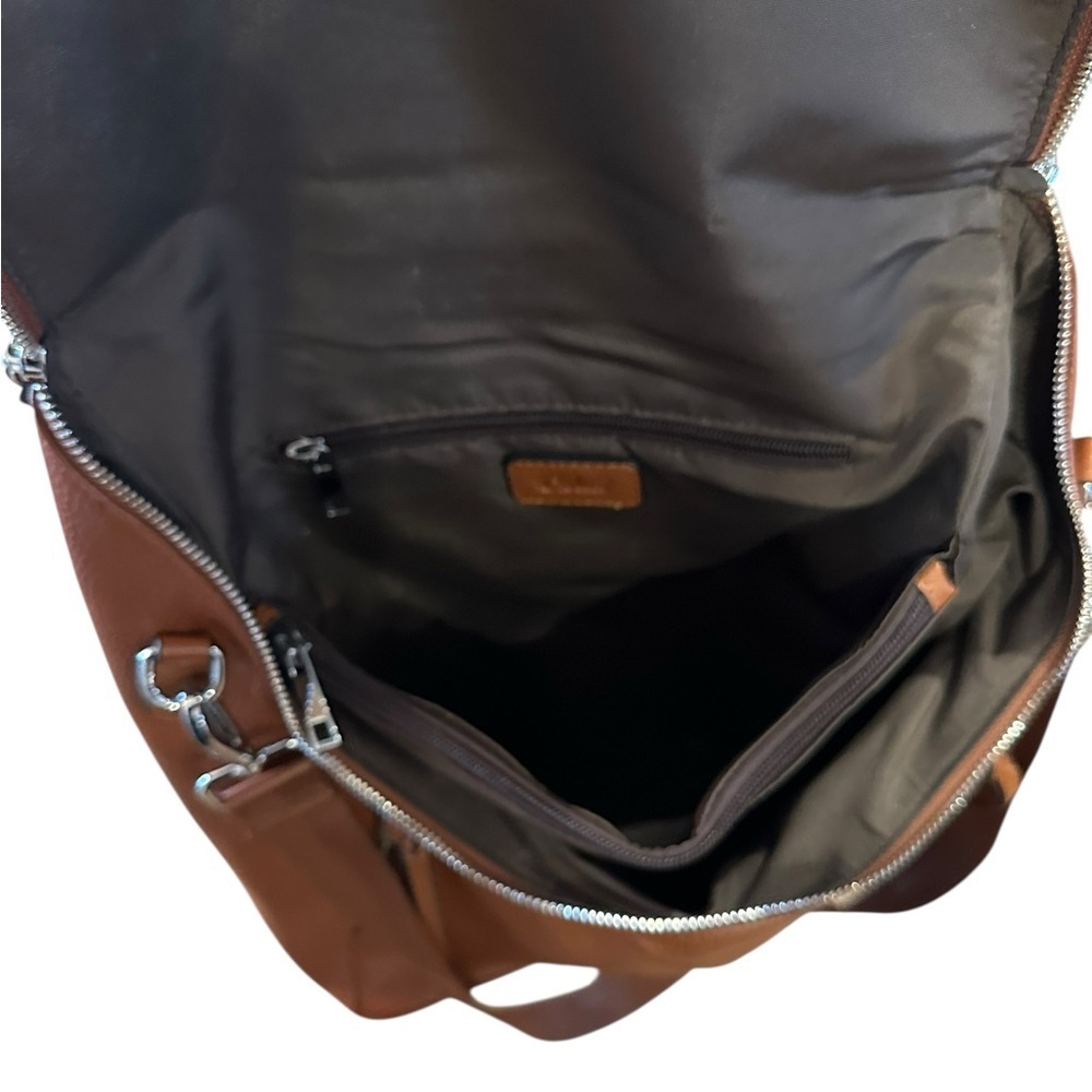 Cluci Brown Leather Backpack Crossbody Computer Bag NWOT - Picture 8 of 9